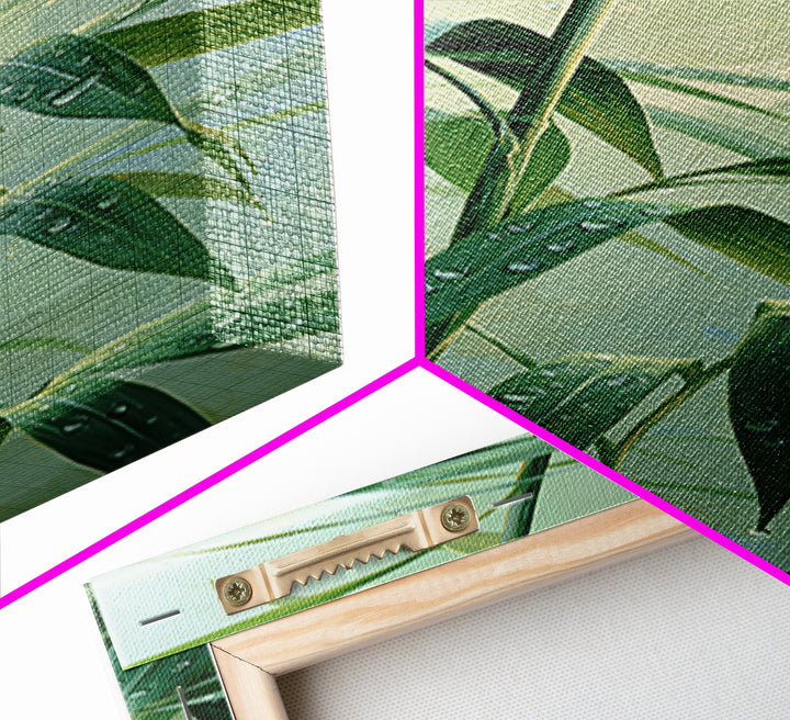 Rain on Leaves Canvas Print, Spa Art, Printable Wall Art, Spa Decor, Serenity, Feminine Wall Art, Fine Art Photography, SPA-1x3-28
