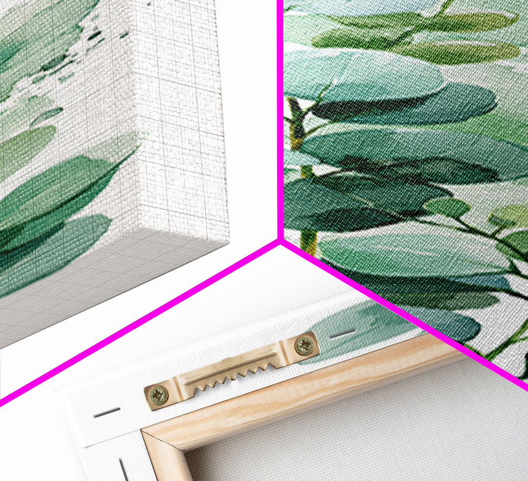 Eucalyptus Branch in Soft Green Watercolor Canvas Print, Spa Art, Fine Art Photography, Spa Decor, Oil Painting, Serenity, SPA-1x3-39