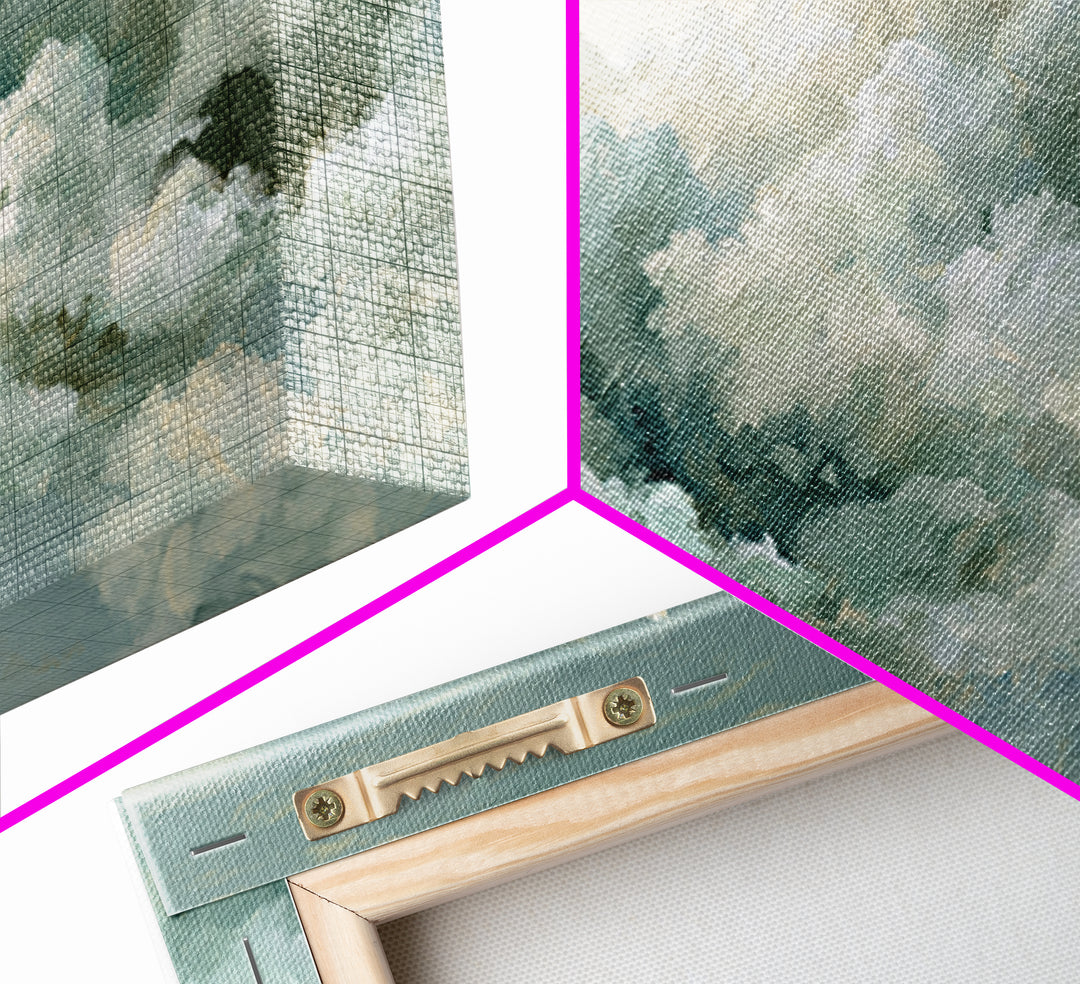 Soft Cloudscape in Cream and Sage Framed Canvas Print, Spa Art, Printable Wall Art, Spa Decor, Serenity, Feminine Wall Art, SPA-2x1-33