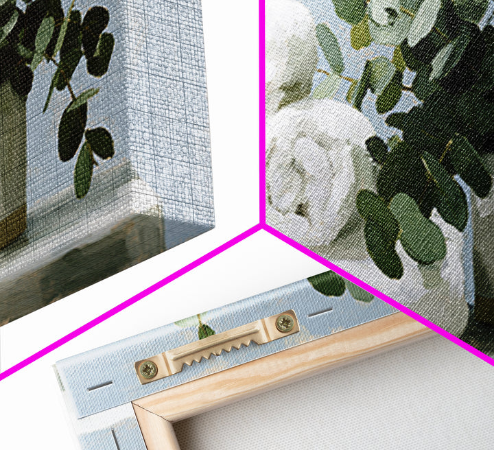 White Towels and Eucalyptus Without Room Context Framed Canvas Print, Spa Art, Abstract Print, Spa Decor, Oil Painting, SPA-2x1-92
