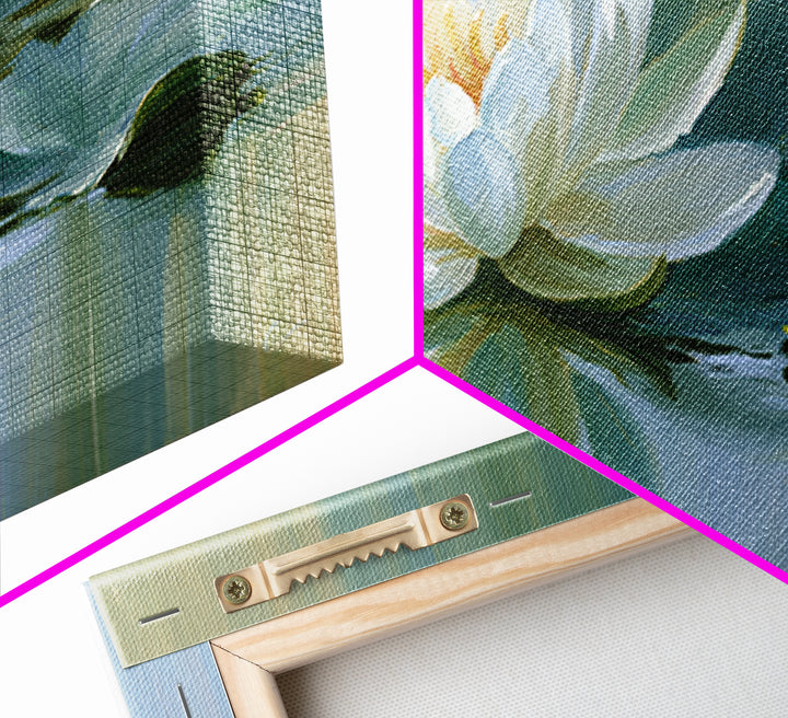 Lotus Flower Floating on Still Pond Framed Canvas Print, Spa Art, Dog Groomer Gifts, Spa Decor, Serenity, Fine Art Print, SPA-2x1-96