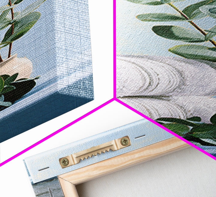 White Towels and Eucalyptus Without Room Context Framed Canvas Print, Spa Art, Spa Decor, Abstract Art, Serenity, SPA-2x3-56