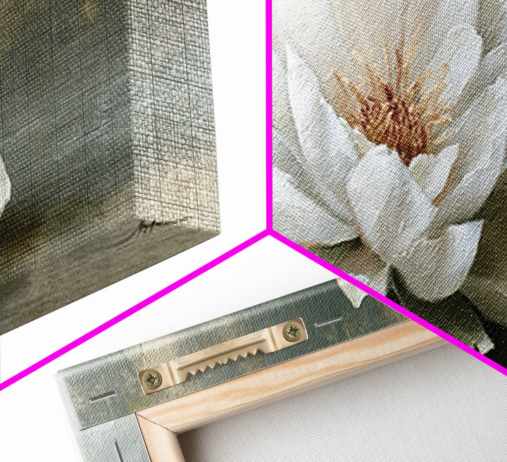 Single White Flower on Linen Ground Canvas Print, Spa Art, Salon Decor, Spa Decor, Oil Painting, Serenity, Statement Artwork, SPA-3x1-33