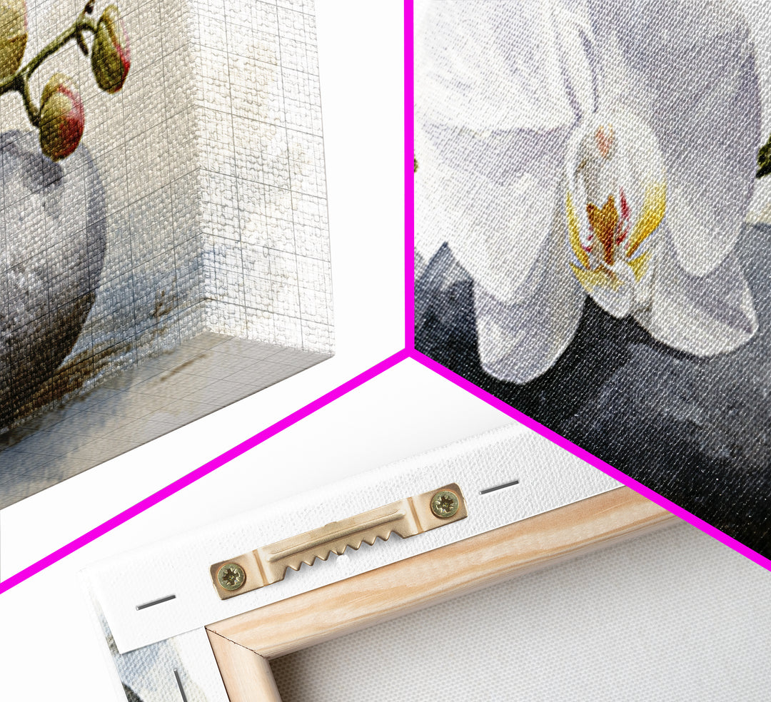 White Orchid on Smooth Gray Stone Canvas Print, Spa Art, Modern Home Decor, Spa Decor, Fine Art, Serenity, Neutral Decor, SPA-3x1-42