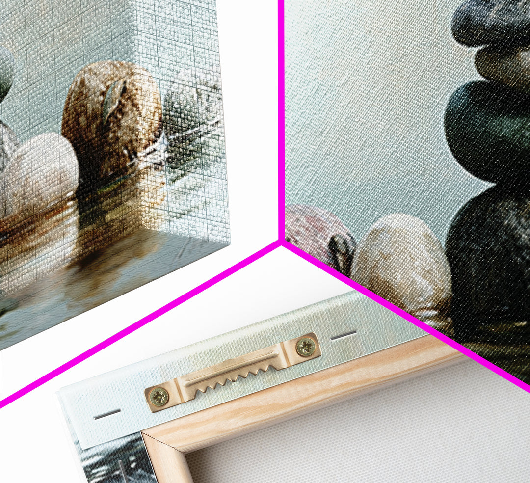 Stacked Stones Beside Calm Water Canvas Print, Spa Art, Wildlife Wall Art, Spa Decor, Watercolor Art, Serenity, SPA-3x1-65