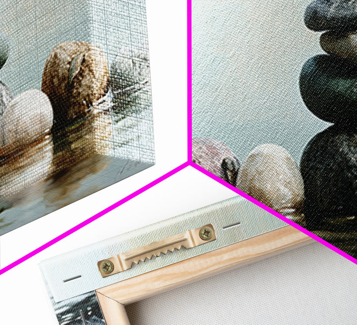 Stacked Stones Beside Calm Water Canvas Print, Spa Art, Wildlife Wall Art, Spa Decor, Watercolor Art, Serenity, SPA-3x1-65