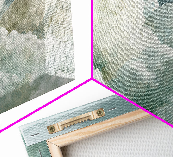Soft Cloudscape in Cream and Sage Framed Canvas Print, Spa Art, Wildlife Wall Art, Spa Decor, Watercolor Art, Serenity, SPA-3x2-65
