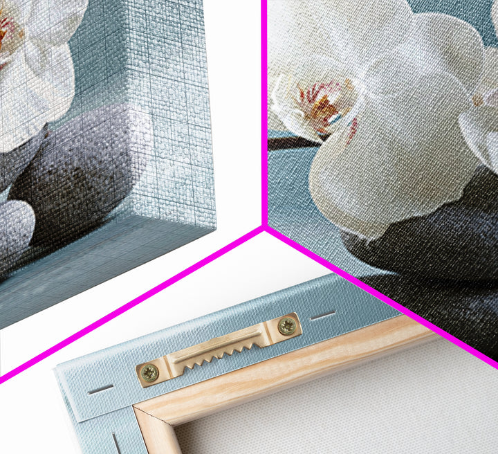 White Orchid on Smooth Gray Stone Framed Canvas Print, Spa Art, Tarot Card Art, Spa Decor, Fine Art, Serenity, SPA-3x2-78