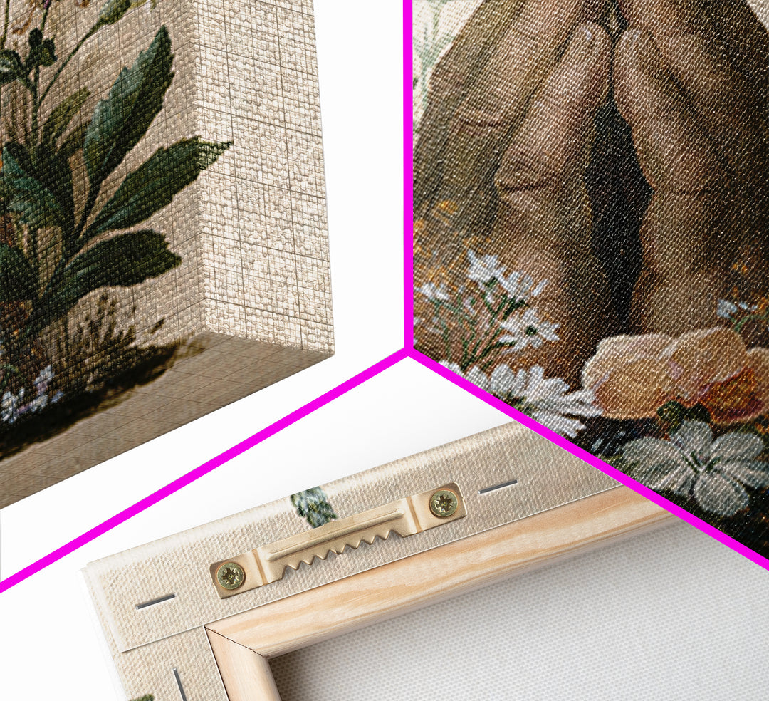 Prayer Hands with Botanical Details Framed Canvas Print, Spiritual Art, Printable Wall Art, Living Room Decor, Fine Art, Spirit, SPI-1x1-33