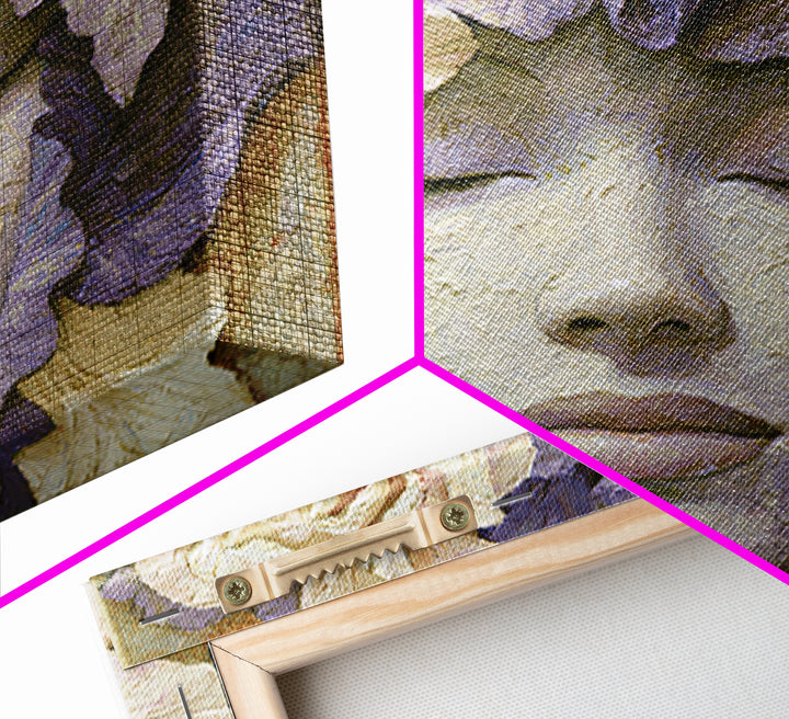 Serene Face with Closed Eyes and Flowers Canvas Print, Spiritual Art, Digital Art, Living Room Decor, Watercolor Art, Spirit, SPI-1x1-36