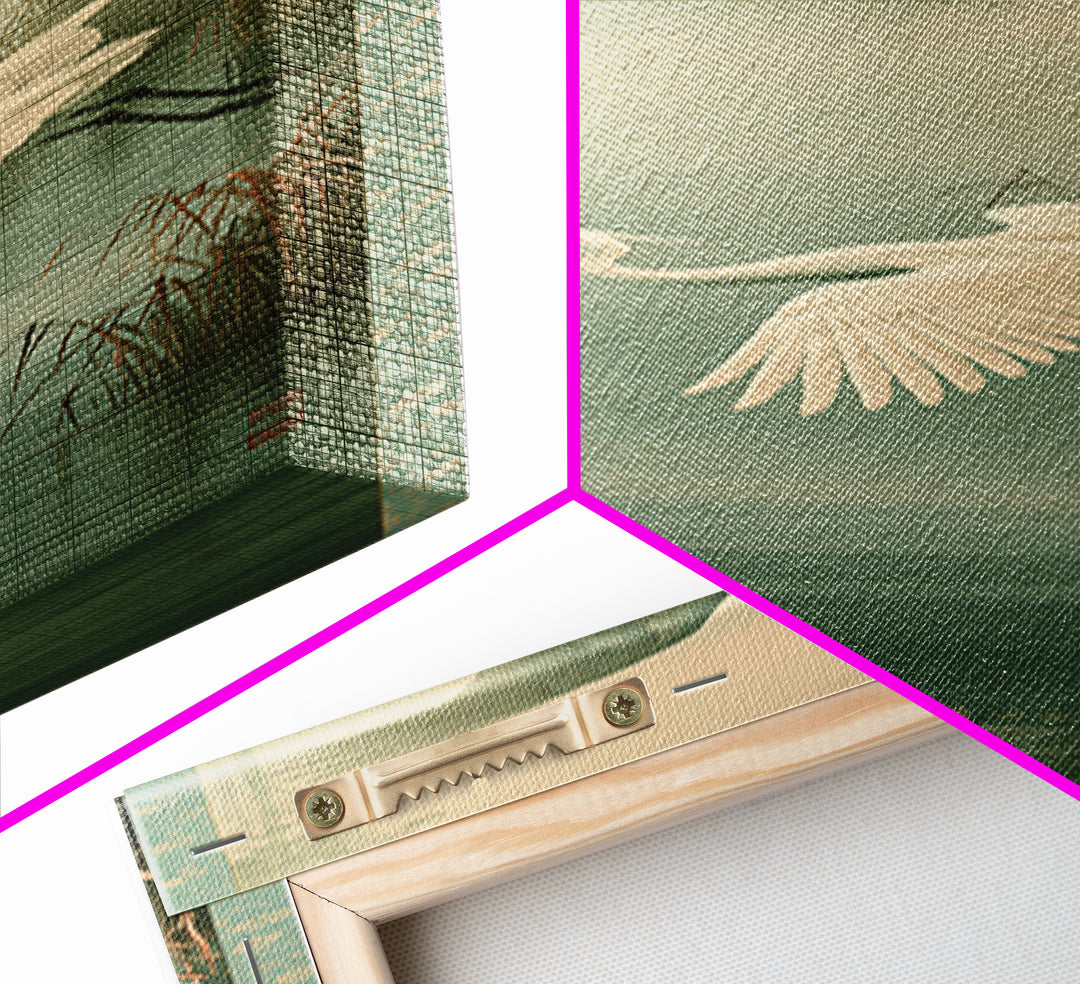 White Crane Flying Framed Canvas Print, Spiritual Art, African American Art, Living Room Decor, Watercolor Art, Spirit, SPI-1x3-36