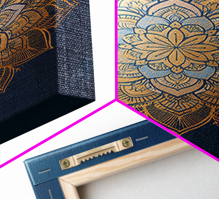 Gold Mandala on Deep Blue Background Framed Canvas Print, Spiritual Art, Christian Decor, Living Room Decor, Fine Art, Spirit, SPI-2x3-60