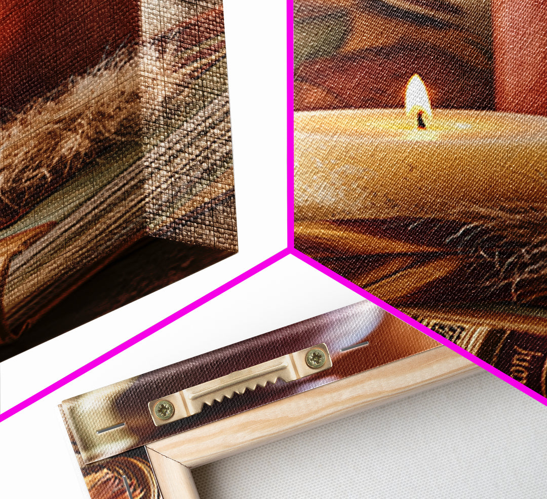 Candle and Feather Still Life Framed Canvas Print, Spiritual Art, Art, Living Room Decor, Fine Art, Spirit, Canvas Wall Art, SPI-2x3-76