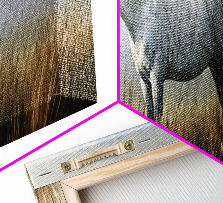 White Horse in Misty Sacred Landscape Framed Canvas Print, Spiritual Art, Abstract Wall Art, Living Room Decor, Spirit, SPI-3x1-2