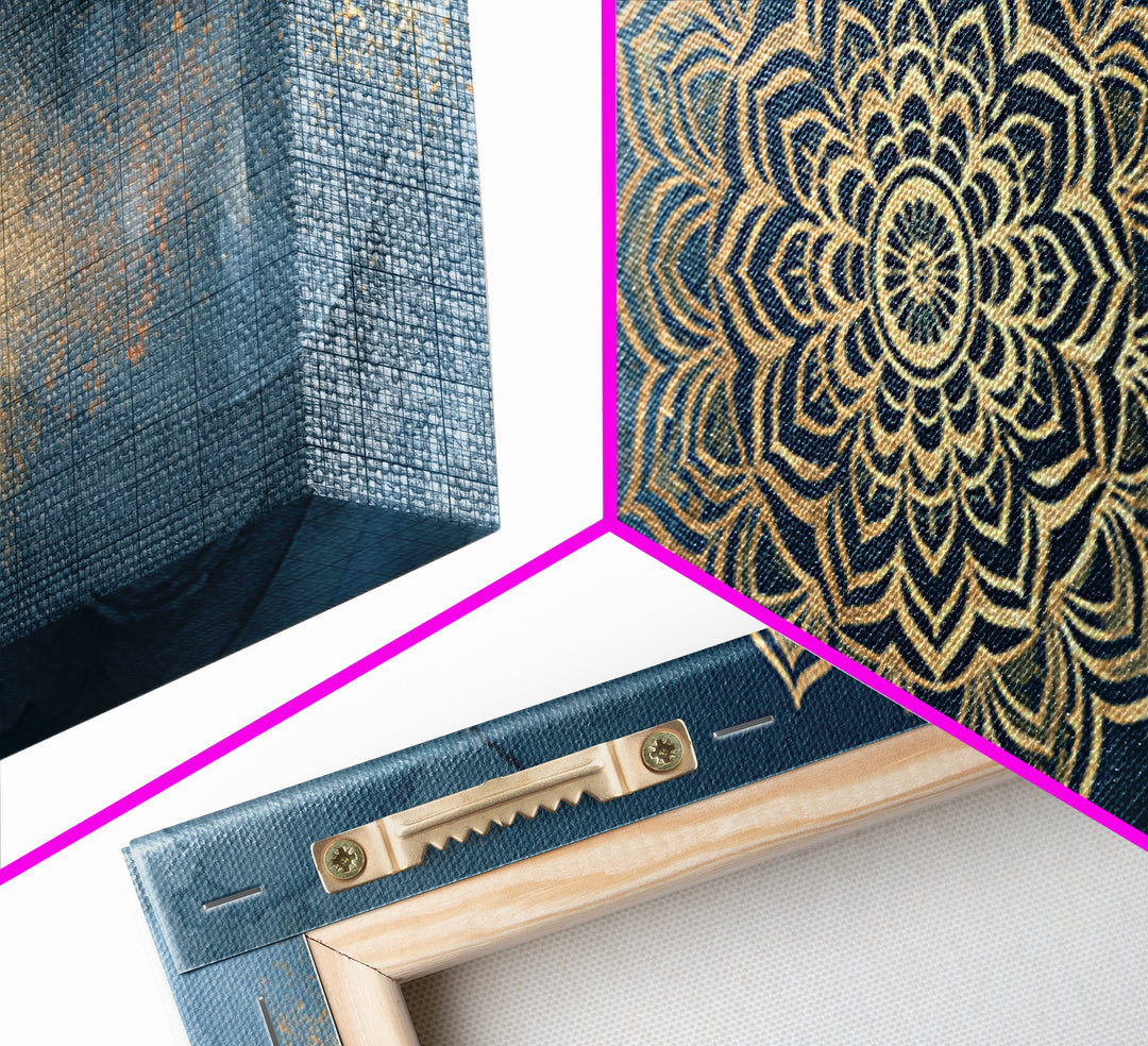 Gold Mandala on Deep Blue Background Canvas Print, Spiritual Art, Christian Decor, Living Room Decor, Fine Art, Spirit, SPI-3x1-20