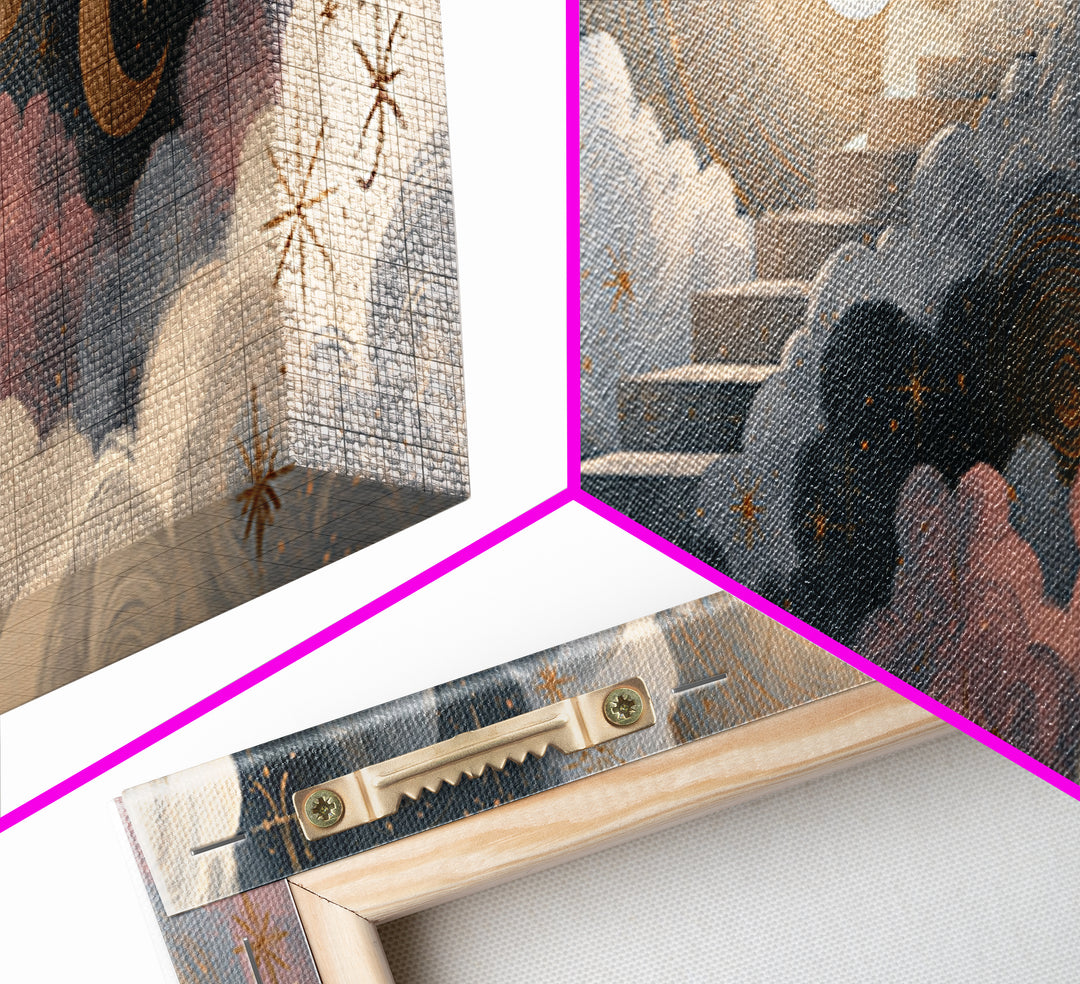 Celestial Staircase Through Clouds Canvas Print, Spiritual Art, Boho Decor, Living Room Decor, Fine Art, Spirit, Art Prints, SPI-3x1-33