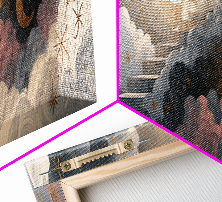 Celestial Staircase Through Clouds Canvas Print, Spiritual Art, Boho Decor, Living Room Decor, Fine Art, Spirit, Art Prints, SPI-3x1-33