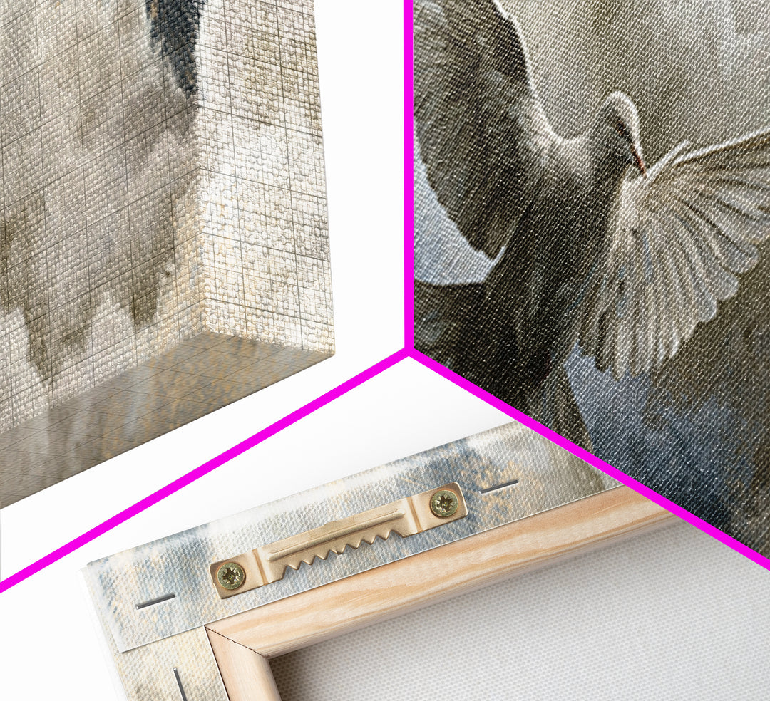 Dove Flying Through Radiant Clouds Framed Canvas Print, Spiritual Art, Art, Living Room Decor, Spirit, Canvas Wall Art, SPI-3x1-69