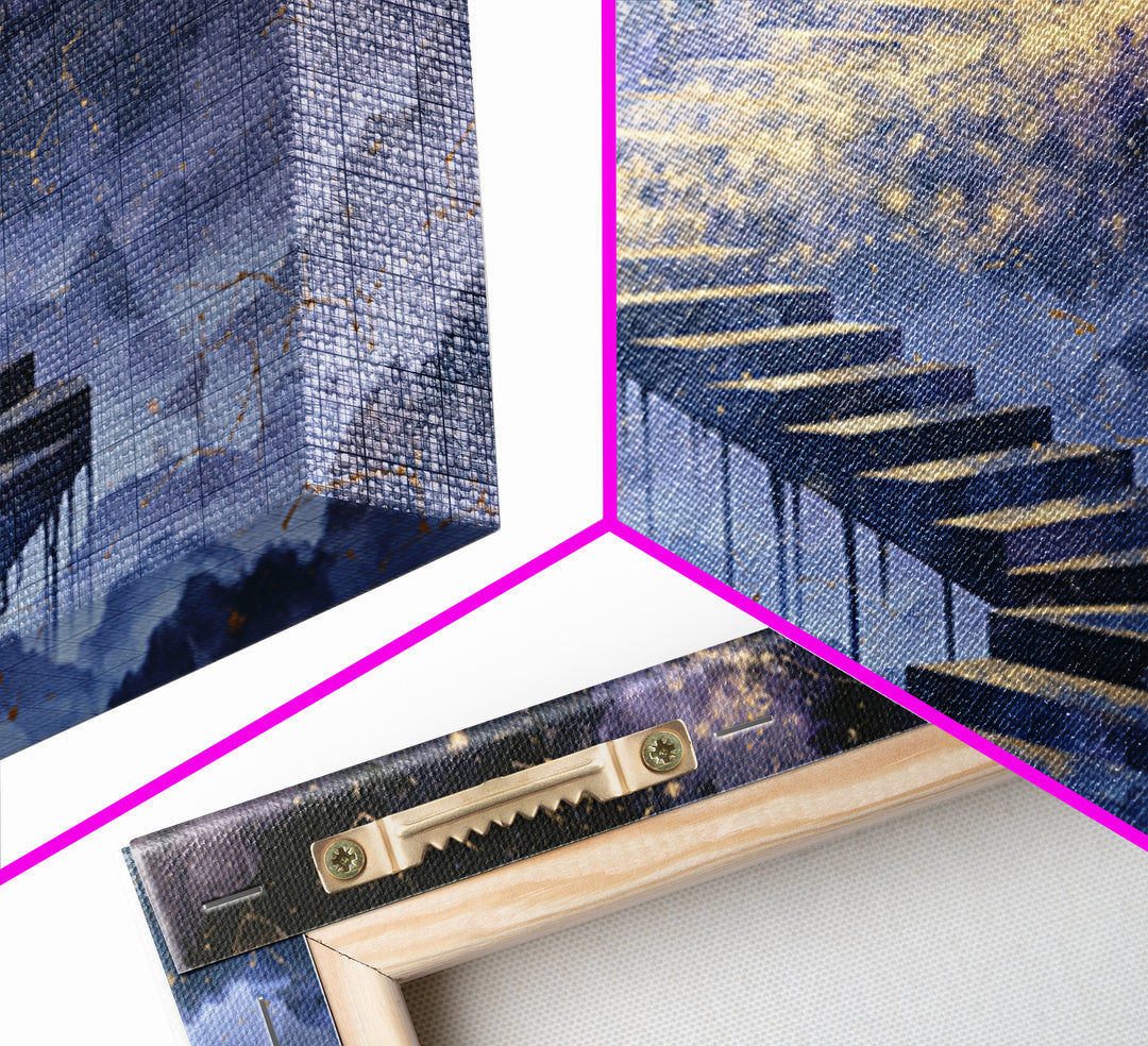 Celestial Staircase Through Clouds Framed Canvas Print, Spiritual Art, Room Decor, Living Room Decor, Fine Art, Spirit, SPI-3x2-45