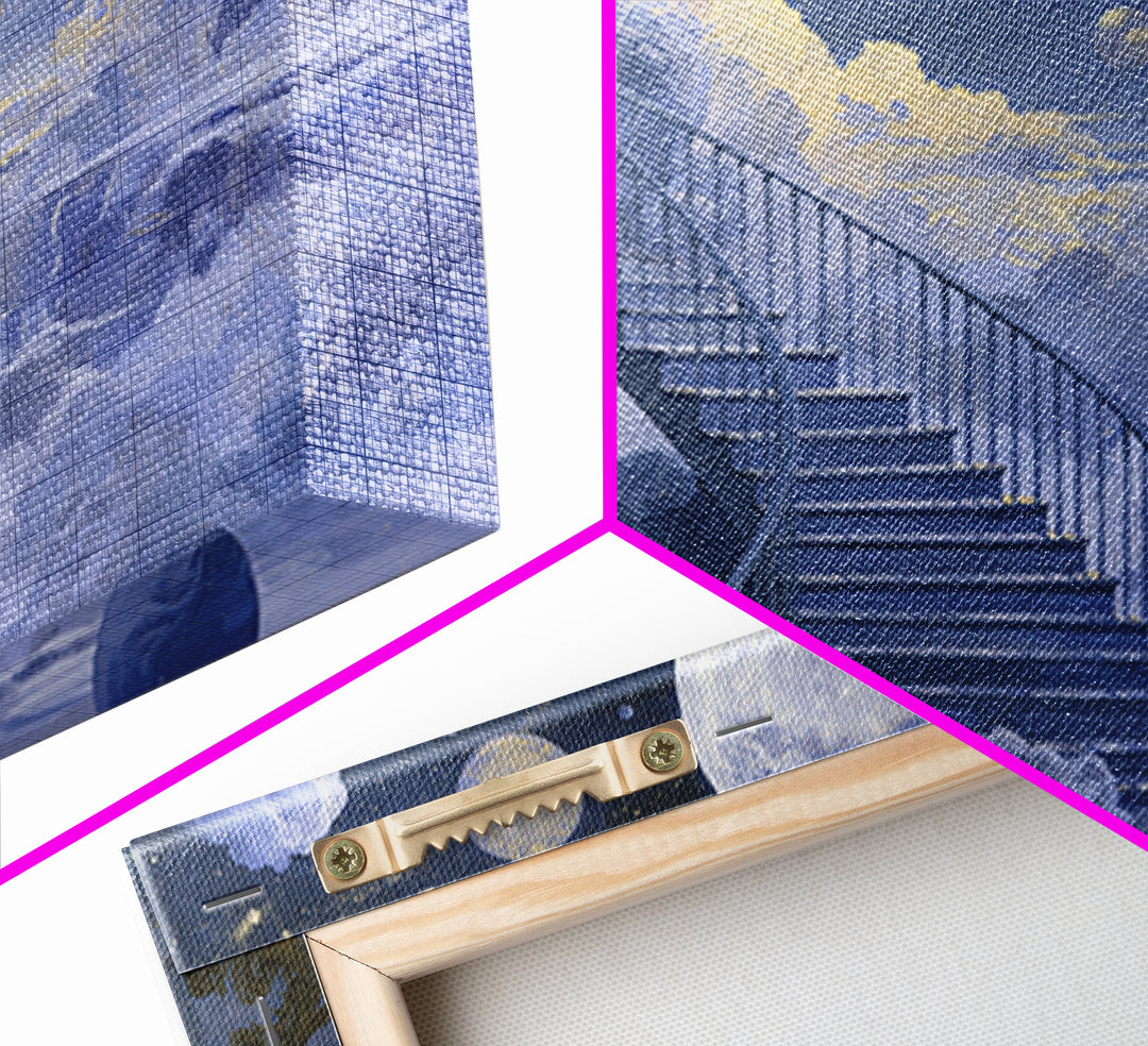 Celestial Staircase Through Clouds Framed Canvas Print, Spiritual Art, Room Decor, Living Room Decor, Fine Art, Spirit, SPI-3x2-69