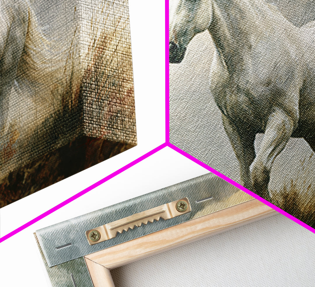 White Horse in Misty Sacred Landscape Framed Canvas Print, Spiritual Art, Boho Decor, Living Room Decor, Fine Art, Spirit, SPI-3x2-86