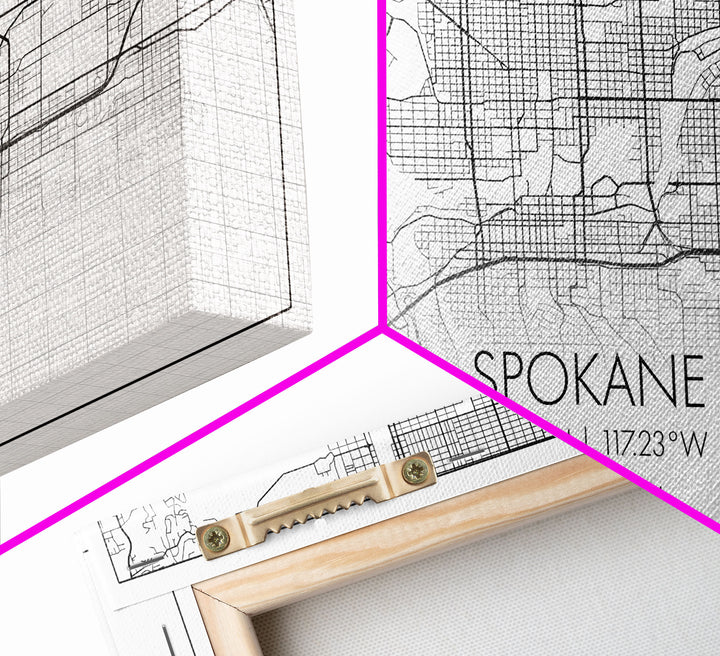 Spokane City Map, Washington Art, Map Print, Modern Wall Art, Wall Art, Canvas Art, Family Room Wall Art, Landscape Art Print, Military Gift