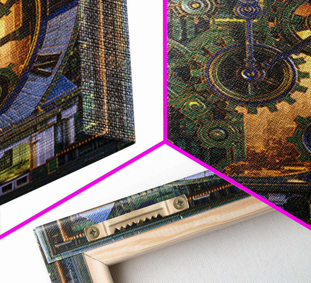 Clock Tower Gears Canvas Print, Steampunk Art, Abstract Art Print, Living Room Decor, Watercolor Art, Mechanic, STE-1x1-13