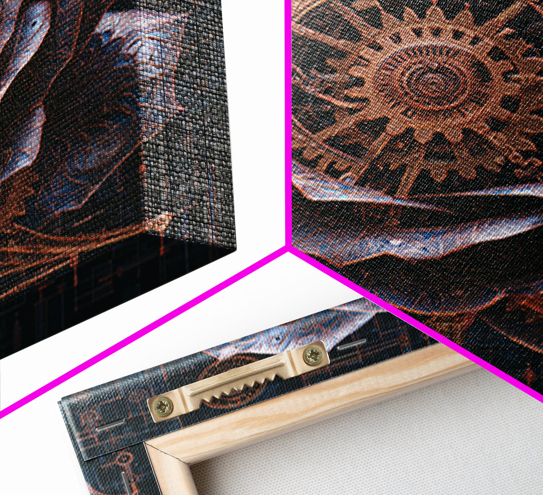 Mechanical Rose Made of Copper Gears Framed Canvas Print, Steampunk Art, Dark Art, Living Room Decor, Oil Painting, Mechanic, STE-1x1-51