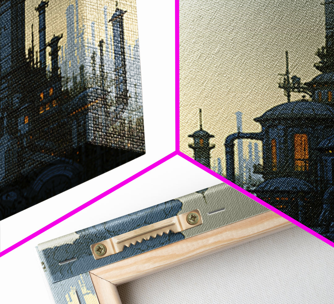 Steam Powered City Skyline Canvas Print, Steampunk Art, Luxury Decor, Living Room Decor, Abstract Art, Mechanic, STE-1x1-69