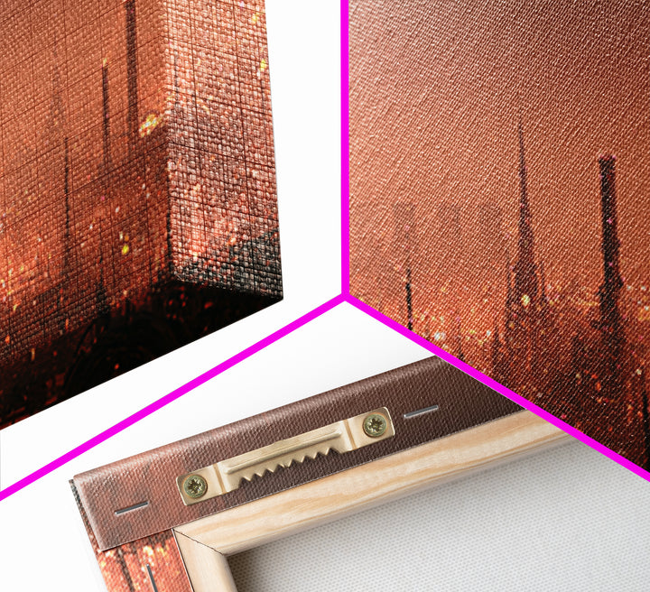Steam Powered City Skyline Canvas Print, Steampunk Art, Digital Art, Living Room Decor, Abstract Art, Mechanic, Wall Art Print, STE-2x1-17