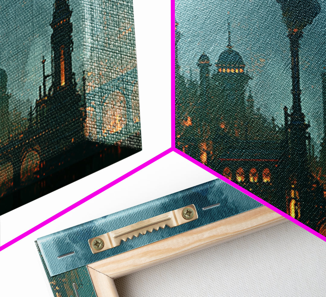 Steam Powered City Skyline Canvas Print, Steampunk Art, Digital Art, Living Room Decor, Abstract Art, Mechanic, Wall Art Print, STE-2x1-41