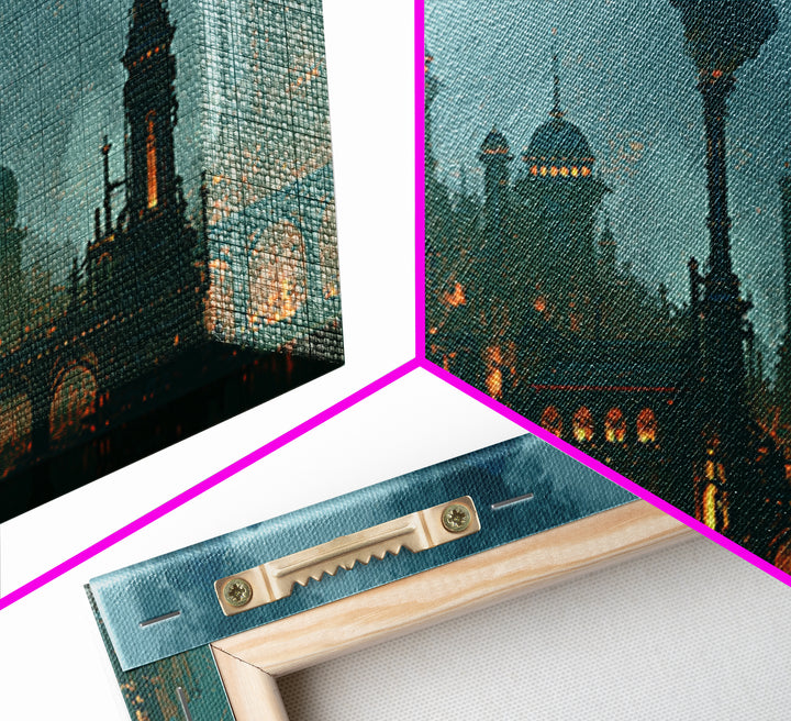 Steam Powered City Skyline Canvas Print, Steampunk Art, Digital Art, Living Room Decor, Abstract Art, Mechanic, Wall Art Print, STE-2x1-41
