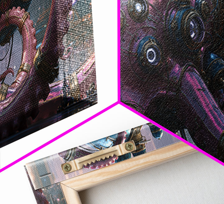 Steampunk Octopus with Brass Tentacles Canvas Print, Steampunk Art, Digital Print, Living Room Decor, Fine Art, Mechanic, STE-2x1-49