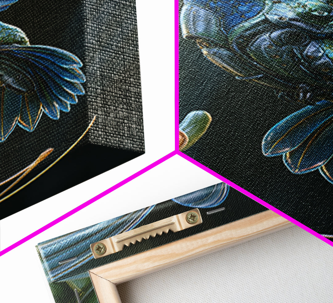 Mechanical Hummingbird Hovering Near Flower Framed Canvas Print, Steampunk Art, Canvas Art, Living Room Decor, Mechanic, STE-2x3-17