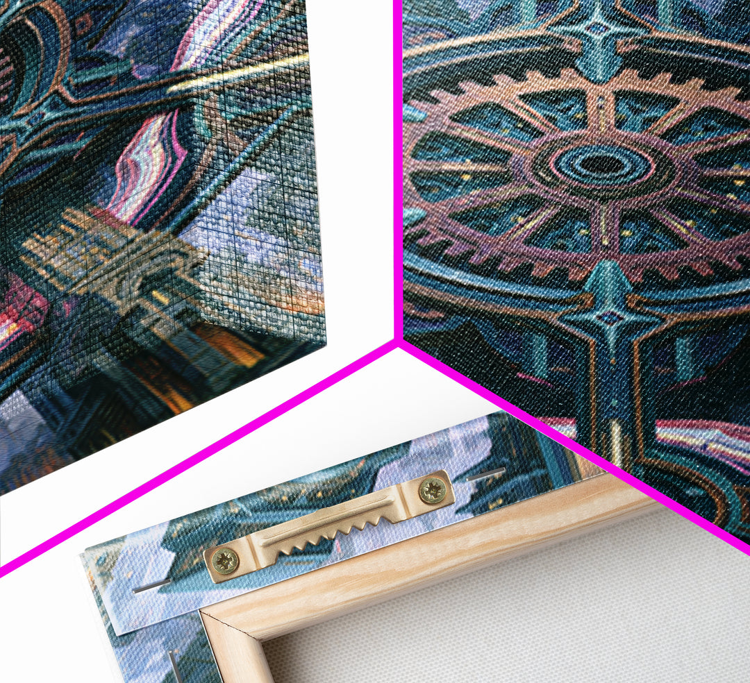 Cogwheel Mandala in Bronze and Teal Framed Canvas Print, Steampunk Art, Modern Decor, Living Room Decor, Fine Art, Mechanic, STE-2x3-24
