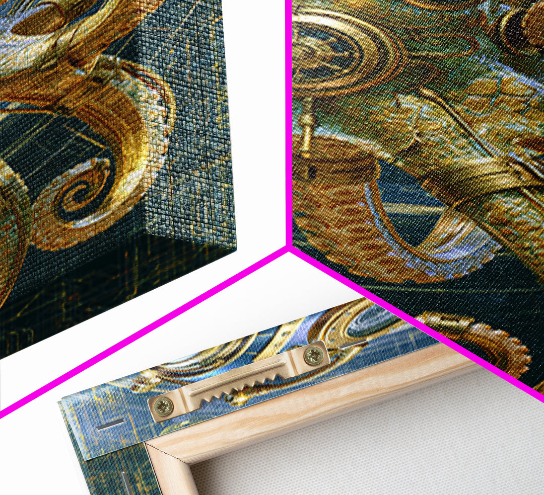 Steampunk Octopus with Brass Tentacles Canvas Print, Steampunk Art, Boho Wall Art, Living Room Decor, Fine Art, Mechanic, STE-2x3-61