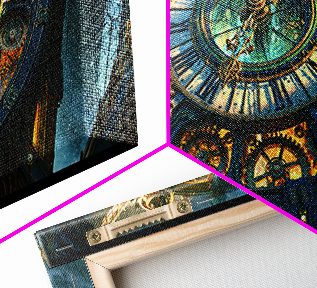Clock Tower Gears Canvas Print, Steampunk Art, Cat Art, Living Room Decor, Oil Painting, Mechanic, Fine Art Print, STE-3x1-29