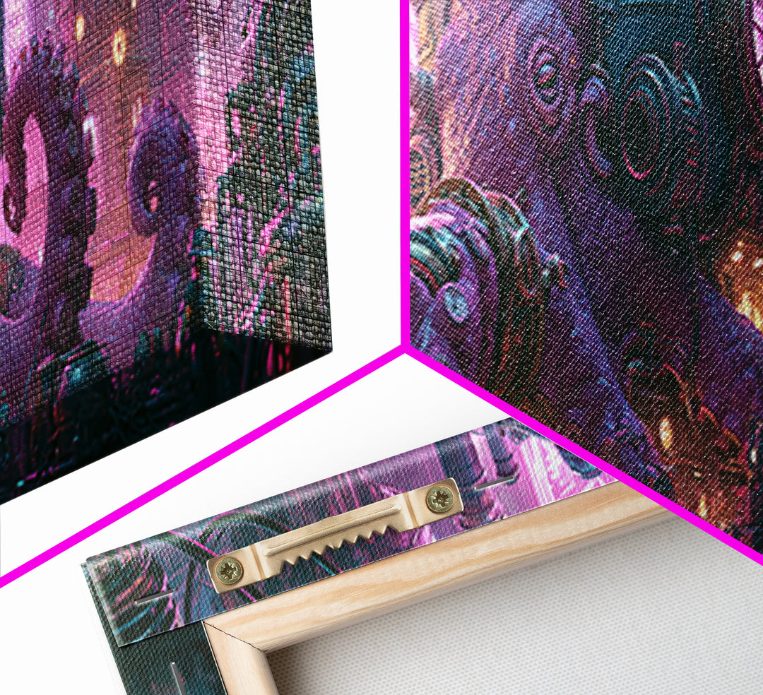Steampunk Octopus with Brass Tentacles Framed Canvas Print, Steampunk Art, Gallery Decor, Living Room Decor, Fine Art, Mechanic, STE-3x1-69