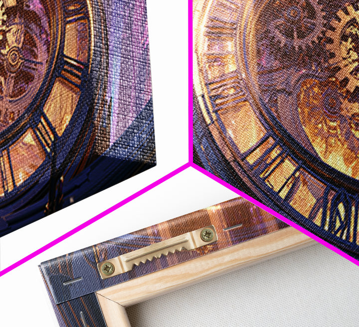 Clock Tower Gears Framed Canvas Print, Steampunk Art, Steampunk Decor, Living Room Decor, Fine Art, Mechanic, Textured Painting, STE-3x1-77