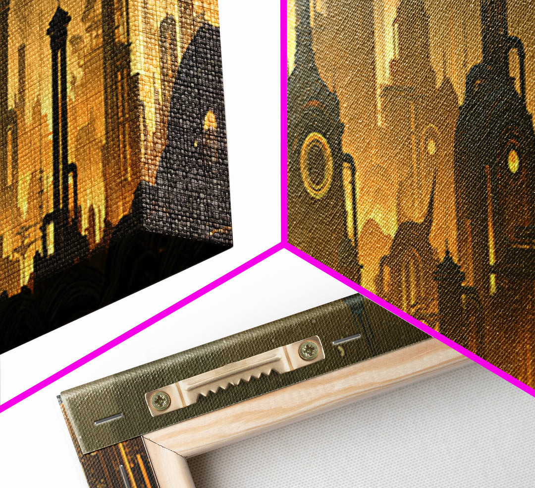 Steam Powered City Skyline Canvas Print, Steampunk Art, Dark Art, Living Room Decor, Abstract Art, Mechanic, Minimalist Decor, STE-3x1-85