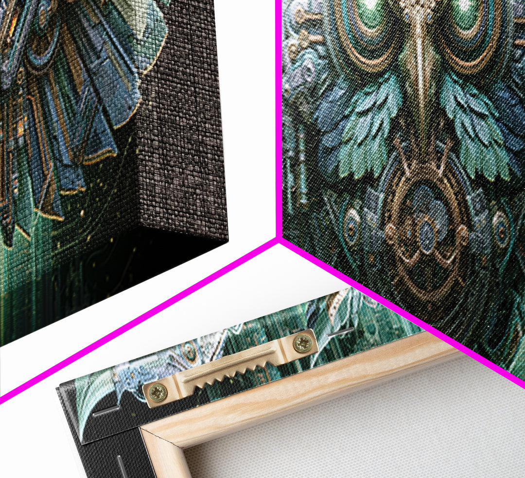 Brass Clockwork Owl Framed Canvas Print, Steampunk Art, Boho Decor, Living Room Decor, Oil Painting, Mechanic, Art Print, STE-3x1-89