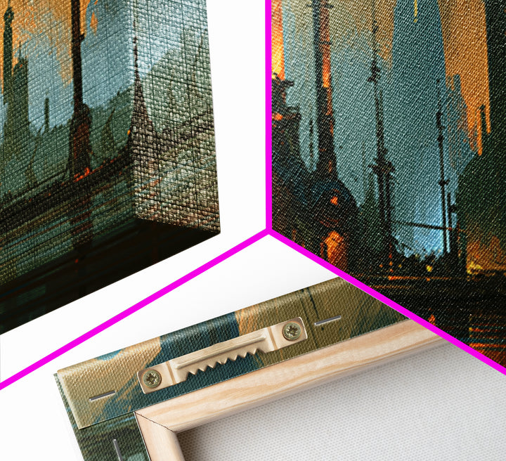 Steam Powered City Skyline Canvas Print, Steampunk Art, Wall Art Living Room, Living Room Decor, Abstract Art, Mechanic, STE-3x2-1