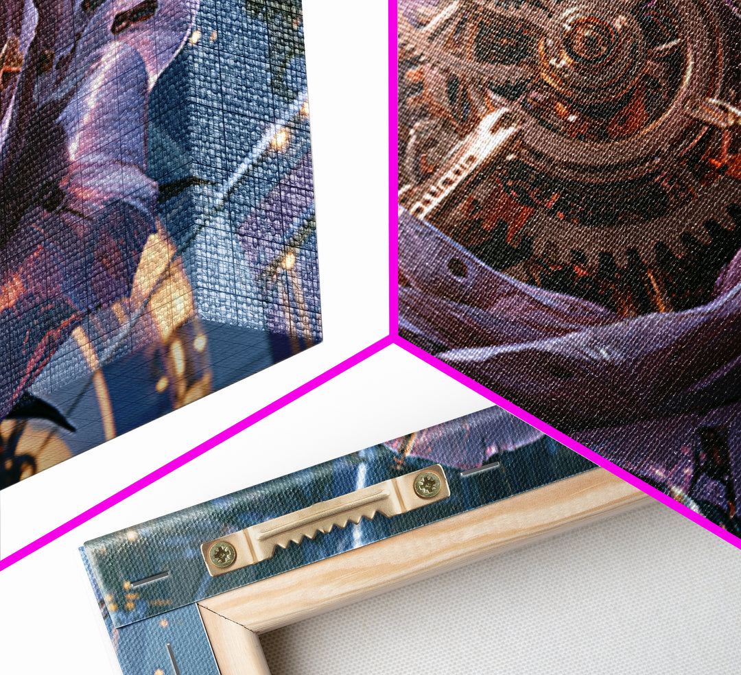 Mechanical Rose Made of Copper Gears Framed Canvas Print, Steampunk Art, Statement Artwork, Living Room Decor, Mechanic, STE-3x2-31