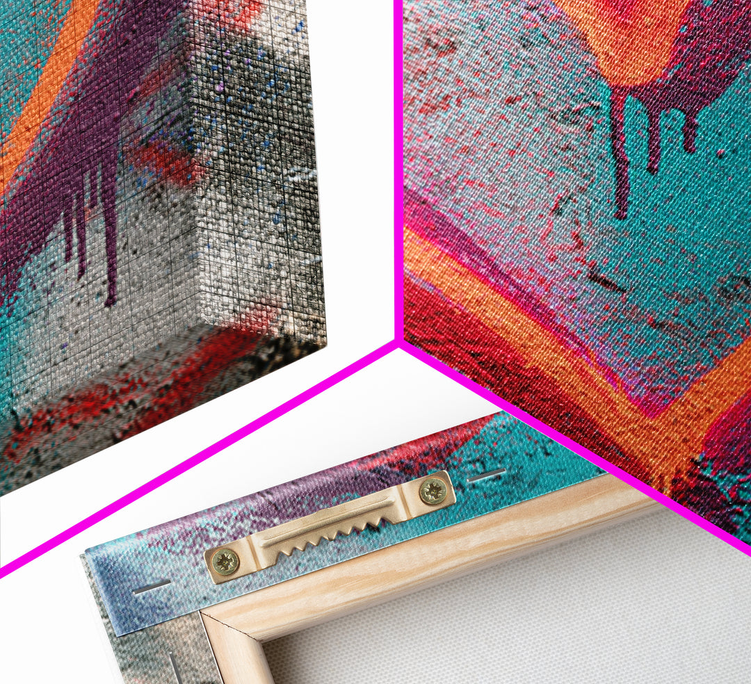Neon Heart with Rough Drips Canvas Print, Street Art, Modern Art, Living Room Decor, Urban, Neutral Decor, Modern Decor, STR-1x1-35
