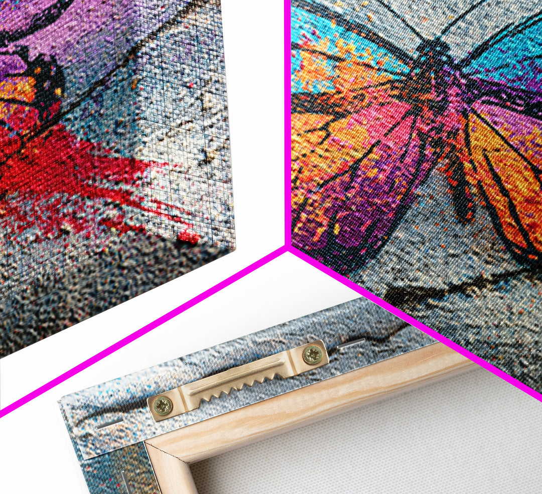 Spray Painted Butterfly on Cracked Concrete Framed Canvas Print, Street Art, Modern Wall Art, Living Room Decor, Urban, STR-1x1-47