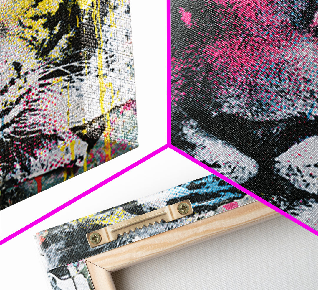 Spray Painted Tiger Face Framed Canvas Print, Street Art, Artwork, Living Room Decor, Fine Art, Urban, Pop Art, Banksy Wall Art, STR-1x1-56