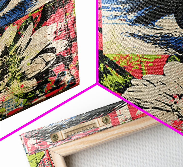 Paste Up Collage of Flowers and Eyes Framed Canvas Print, Street Art, Graffiti Art, Living Room Decor, Fine Art, Urban, STR-1x1-58