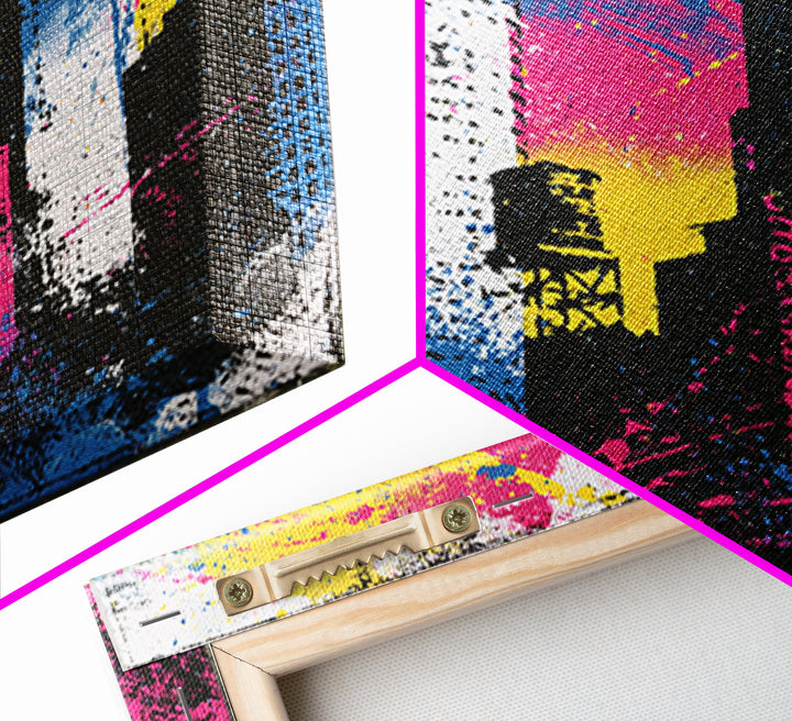 Urban Skyline Made from Stencil Layers Framed Canvas Print, Street Art, Gallery Decor, Living Room Decor, Fine Art, Urban, STR-1x1-62