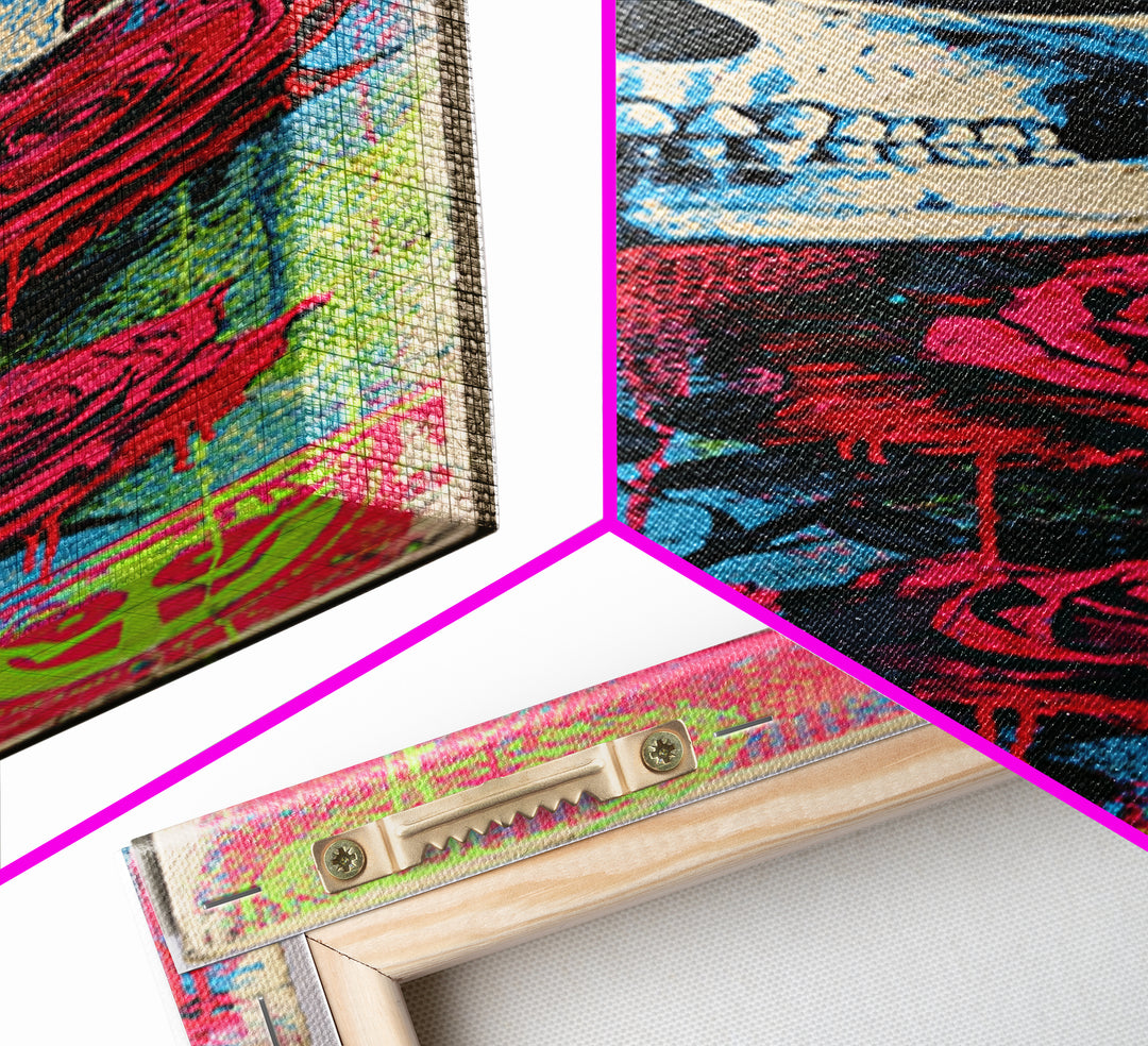 Skull with Roses in Street Mural Style Framed Canvas Print, Street Art, Large Wall Art, Living Room Decor, Fine Art, Urban, STR-1x3-52