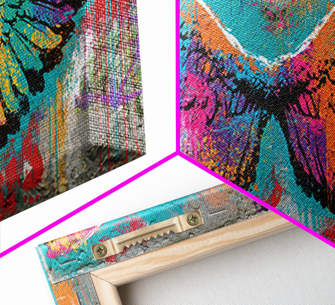 Graffiti Angel Wings Framed Canvas Print, Street Art, Canvas, Living Room Decor, Fine Art, Urban, Colorful Wall Art, Bar Art, STR-2x1-1